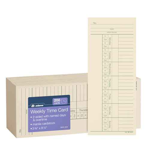 Adams Time Cards, Weekly, 2-Sided, Overtime Format, 3-3/8" x 8-1/4", Manila, Green/Red Print, 200-Count (9660-200)