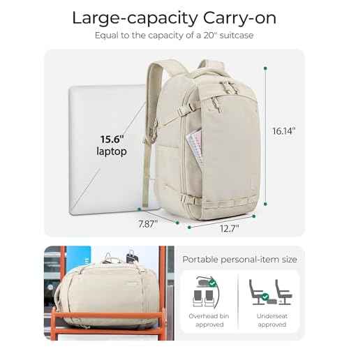 BAGSMART Blast Travel Backpack, 15.6 Inch Carry On Backpack Flight Approved, TSA Approved Personal Item Travel Bag, Water Resistant Weekender Bag Luggage Daypack, Beige