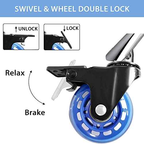 Office Chair Wheels with Brake, Wheels Smooth Rolling Heavy Duty Casters Safe for Hardwood Floors & Carpet, Replacement Rubber Chair Casters Smooth & Quiet Universal Stem 7/16" Blue Set of 5