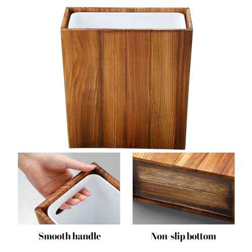 3 Gallon Wooden Trash Can with Liner,Small Solid Wood Bathroom Trash Can,Narrow Garbage Can,Decorative Waste Basket for Bathroom,Bedroom,Office