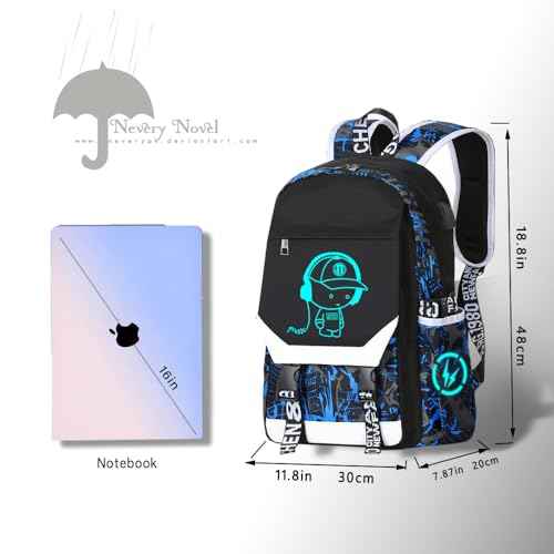 Anime Luminous Backpack Waterproof.Cool Backpacks15.6 in Large capacity Laptopeight Backpack.with USBChargingHeadphones Port.Luminous Backpack.Security Lock