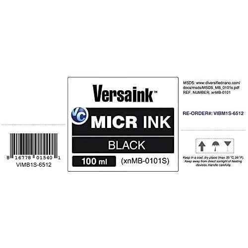 VersaInk-Nano Black MICR Ink -100ml ? Magnetic Ink for Check Printers and All-in-One Inkjets, MICR Black (VIMB1S-6512)
