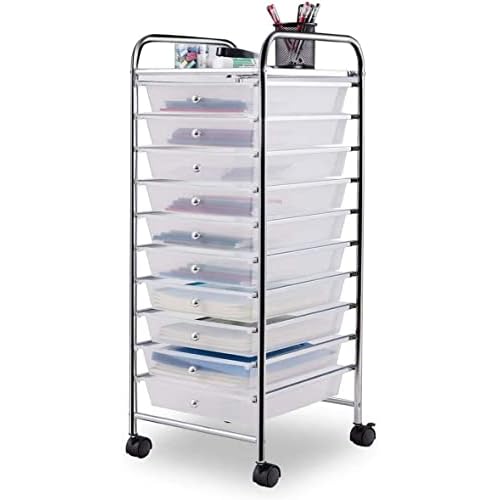 HOMGX 10 Drawer Storage Organizer Cart, 10 Tiers Multicolor Storage Trolley, Storage Drawer Bin Carts, File & Debris Storage Mobile Cart, Rolling Organizer Cart for Office/School/Home