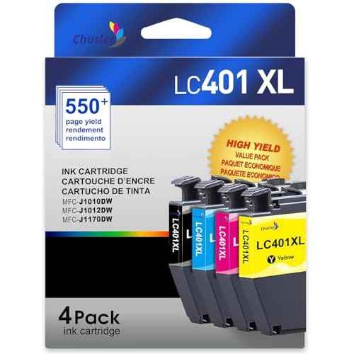 LC401XL High Yield Ink Cartridge Replacement for Brother LC401XL Ink Work with MFC-J1170DW J1010DW J1012DW Printer (1 Black, 1 Cyan, 1 Magenta, 1 Yellow, 4 Pack)
