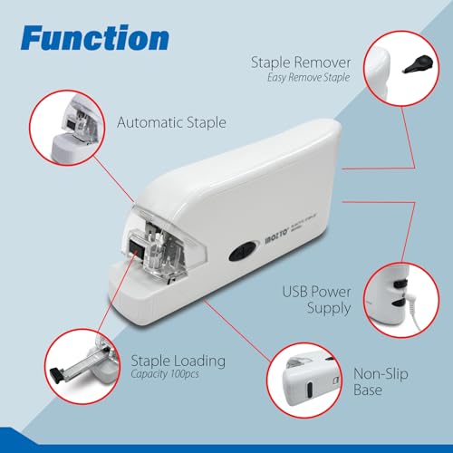 INOZTO Electric Stapler with Auto Sensor – 20 Sheets/Second, USB or Battery Powered, Built-In Staple Remover, Anti-Slip Base