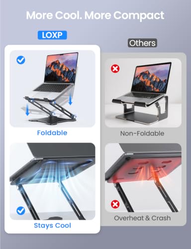 LOXP Classic Black Adjustable Laptop Stand for Desk, Portable & Heat Dissipation