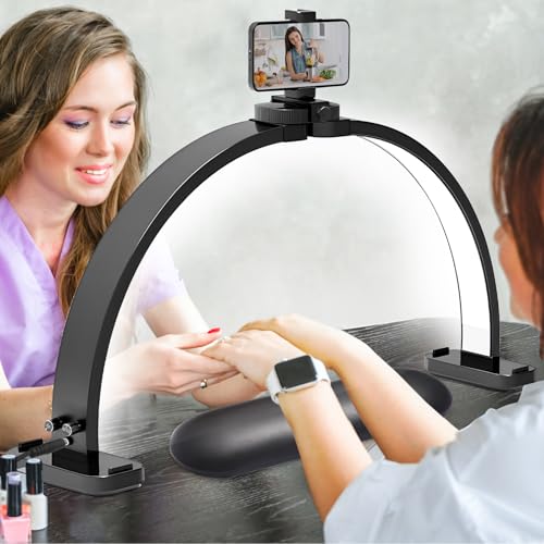 CGBE Half Moon Light for Nail Desk: Extra Large 30.7" Nail Desk Light with Phone Holder - 3 Color Modes & 10 Brightness for Nails, Beauty, Eyelashes, Tattoos - Black