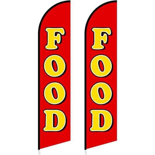 2 Pack Food Advertising Feather Banner 12ft Food Truck Advertising Swooper Flag Banner Sign for Store Fronts, Businesses, Retailers, Shops, Events, Fairs