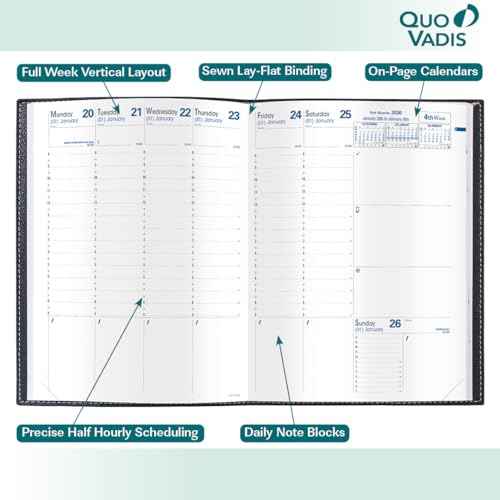 Quo Vadis 2026 Trinote - Weekly Planner - 13 Months, Dec. to Dec. - 7 x 9 3/8" - Smooth Faux Suede Texas Red Cover - Productivity Appointment Planner