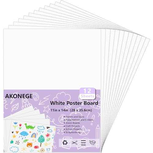 12PCS Poster Board 11" x 14" White Poster Paper Bulk, 250GSM Thickness Vision Boards Blank Graphic Display Posterboards for School Arts Crafts Projects Drawing Office Presentations Supplies