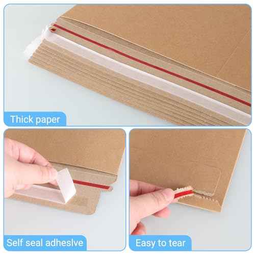 25 Pack 12.75x15 inch Kraft Rigid Mailer Self Seal Photo Document Mailers, Stay Flat Cardboard Envelopes Kraft Photography Mailers for CD, Photos, Document
