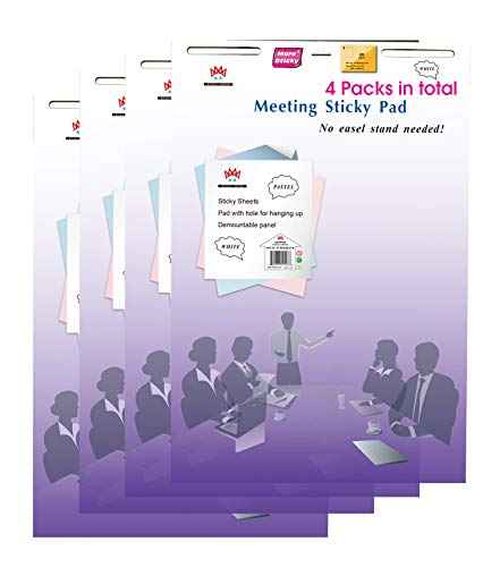 4A 4 Pads Super Sticky Easel Pad, 23 x 31.5 in, White, Large Self Stick Flip Chart Paper Anchor Chart Paper for Office School Supplies, 30 Sheets/Pad, 120 Sheets Total