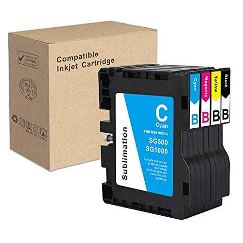INK+ SG500 SG1000 Sublimation Cartridge Compatible for Sawgrass Virtuoso SG500 SG1000 Printer (1 Black, 1 Cyan, 1 Magenta, 1 Yellow, 4-Pack) Version B