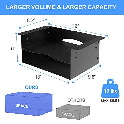 GOME Under Desk Storage Metal Shelf Double Layer Design with Adjustable Tray Organizer Drawer with Big Hole in The Back for Stand Up Desks Office Desks Workstations Tv Stand