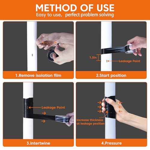 2 Rolls Self Fusing Silicone Tape - 1in(W) X 10ft(L) Waterproof Tape, Water Leak Seal Tape, Rescue Tape, Plumbing Hose Repair Tape, Rubber Tape for Cable Winding Insulating, Black