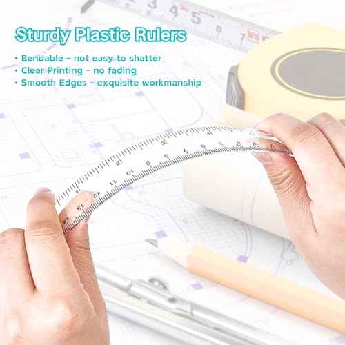 6 Inch Rulers, Colored Clear Rulers, Centimeters and Inches, Plastic Ruler for Kids, School, Home, Office, Pack of 7