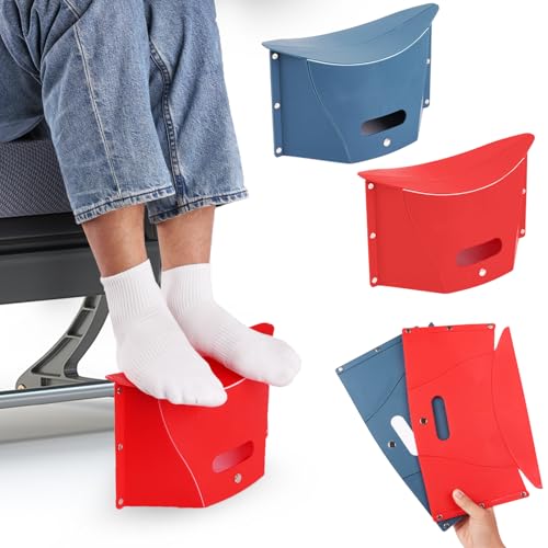 2Pcs Portable Airplane Foot Rest for Travel Under Desk, Blue & Red