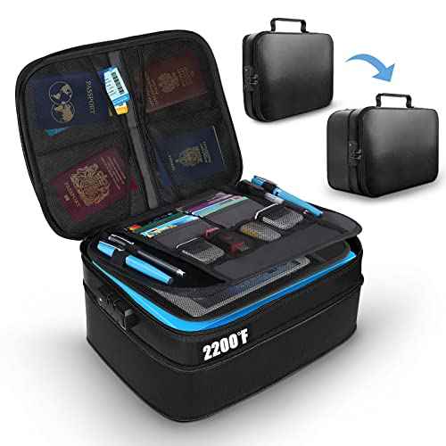 Fire Proof File Box for documents with 3x capacity expansion, Fireproof 3-Layer File Organizer Case with lock, Valubles Safe Portable Travel Home Organizer Bag for Laptop,Files,Certificates, Black
