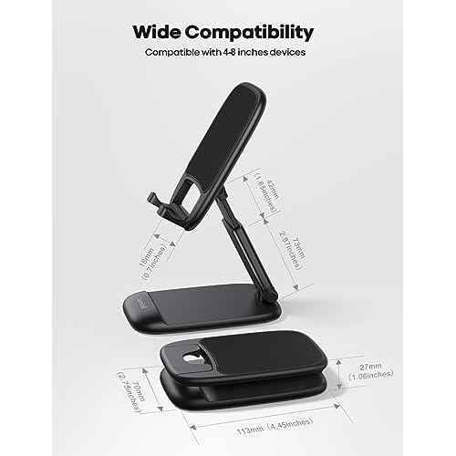 Lamicall Cell Phone Stand for Desk - [Height Adjustable] Foldable Mobile Phone Holder, Portable Stand for iPhone 17 16 15 14 13 12 11 Pro Max Plus Air, Galaxy S25 S24, Telephone, Office Accessories