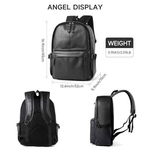 Leather Backpack for Men Black Large Backpack Fit 15.6inch Laptop Rucksack Waterproof for business Commute Casual Daypack