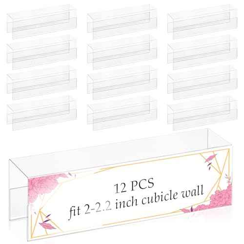 Cubicle Name Plate Holders Cubicle Name Plate Sign Holder Name Plate Bracket Double Sided Nameplates for Walls 2X8 PET Material Changeable Cubicle Name Plate Holder for School Office (12)