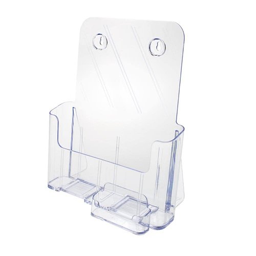SOURCEONE.ORG Premium Brochure Holder for 8.5” Booklet – With Business Card Container – Clear Acrylic Countertop Organizer (2 Pack)