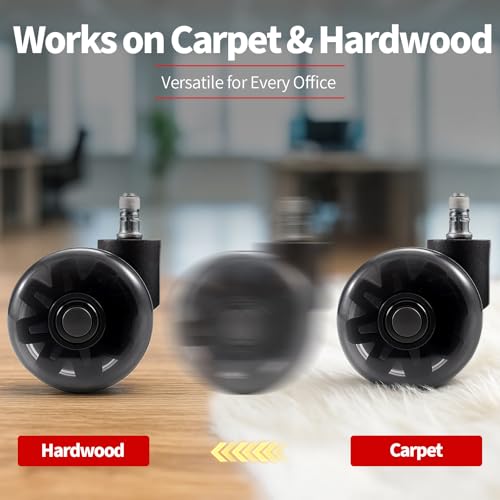 Sytopia 3-Inch Office Chair Wheels Set of 5, Quiet & Smooth Casters for Hardwood & Carpet, Universal Fit 11x22mm Replacement Wheels for Gaming Chairs, Heavy-Duty Supports 1000 lbs, Black