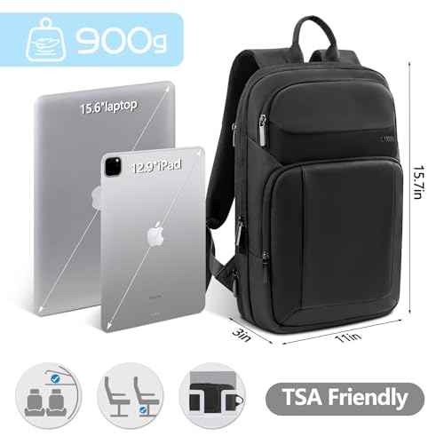Backpack for Men Slim & Expandable Travel Laptop Backpack with USB Charging Port Water Resistant Anti-Theft Business Backpack Fits 15.6In Laptop for Commute Work College with Small Bag(Business Black)