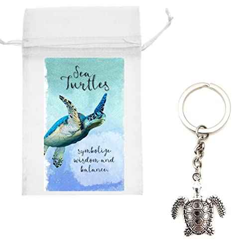 Smiling Wisdom - 20 Bulk Employee Staff Gifts - Mini Appreciation Greeting Cards and Turtle Keychain Gift Sets - 60 Pcs - Silver Sea Turtle