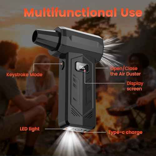 Compressed Air Duster,350,000RPM Turbo Jet Blower with LED Display and Light,4-Gear Adjustable Mini Air Broom,Electric Air Duster for Keyboard,PC,Car and Home,Replace Compressed Air Can (Black)