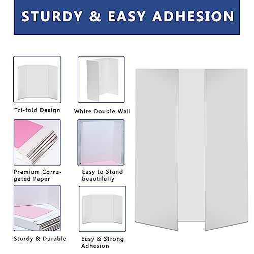 Rsgift 4 Pcs Tri-fold Poster Boards 48 x 36 inches, Premium Corrugated Presentation Boards with Double Sided Tapes,Display Boards for School Project,Exhibitions, Business Presentation