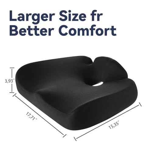 Ergonomic Memory Foam Seat Cushion for Tailbone Pain Relief ?Office Chair Cushion for Coccyx, Sciatica & Pressure Relief ?Large Chair Cushions for Car Seat, Wheelchair ? Washable Non-Slip Cover