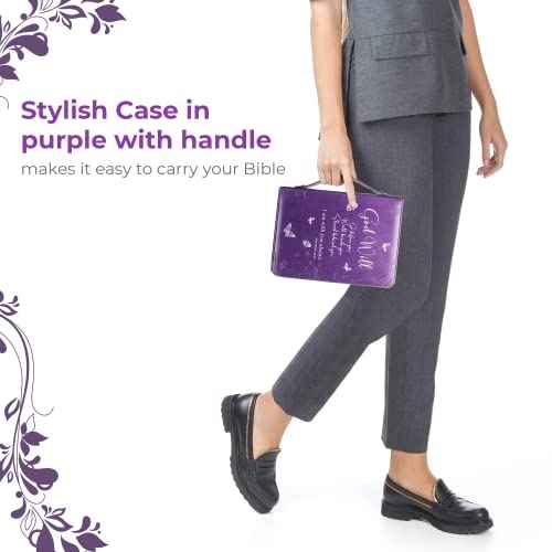 DEHITE Bible Cover Case for Women - Leather Bible Cases for Girls - Carrying Bag for Woman - Pen Slots ? Zippered Pocket ? Premium Faux Leather Holder - Christian Floral Accessories