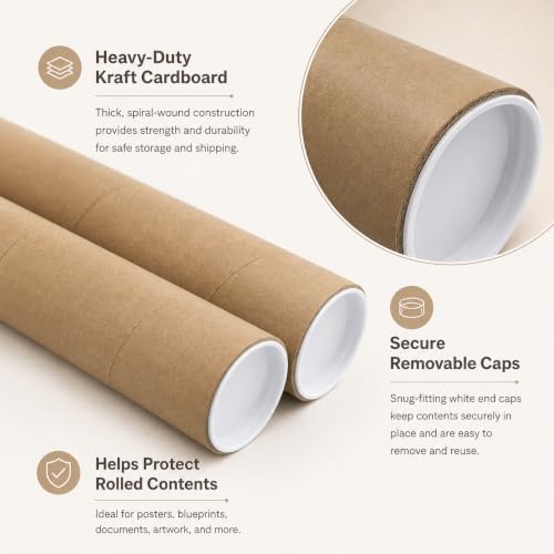 2-Pack Kraft Mailing Tubes with End Caps - 24 Inch for Posters & Documents