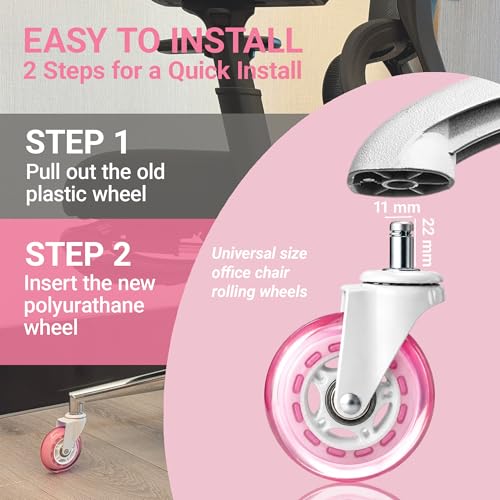 ENYKE Pink/White Caster Wheels Set of 5 3 Inch Heavy-Duty Universal Chairs for Office, Gaming, Desk