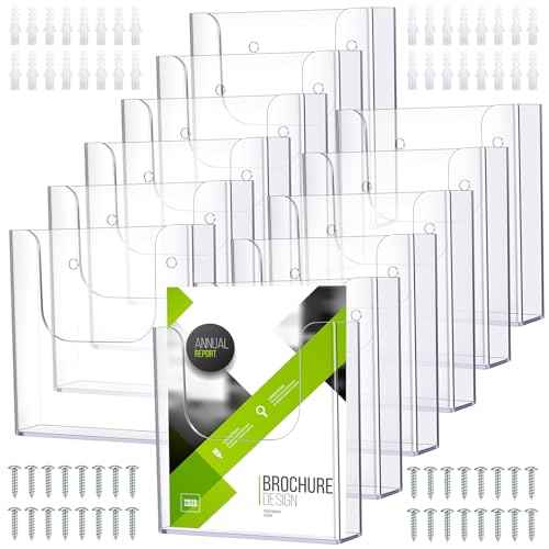 Ripeng 12 Pack Brochure Holder Wall Mount 6x9 Inch Clear Acrylic Flyer Holder Magazine Pamphlet File Display Stand Plastic Wall Organizer for Literature Mail Paper document Rack Display