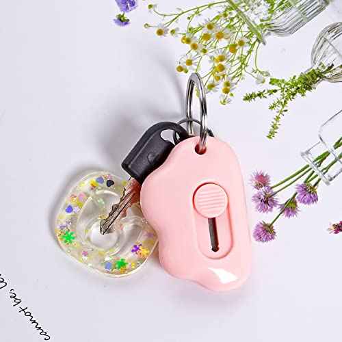 Fengek 18 Pcs Mini Retractable Utility Knife Cloud Flower Pocket Box Cutters Plastic Letter Opener Slide Open with Keychain Hole for Box Letter Envelope, 2 Shapes 9 Colors