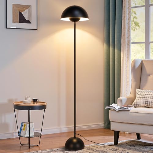 Black Floor Lamp for Living Room, 66'' Industrial Standing Lamp with Unique Metal Shade&Base Reflecting Light Tall Retro Lamp for Bedroom, Black