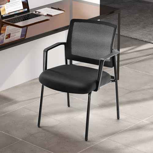 Sweetcrispy Stackable Mesh Guest Reception Chairs - Ergonomic Lumbar Support for Waiting Conference Meeting Room, Office School Lobby and Church, Space Saving, Black