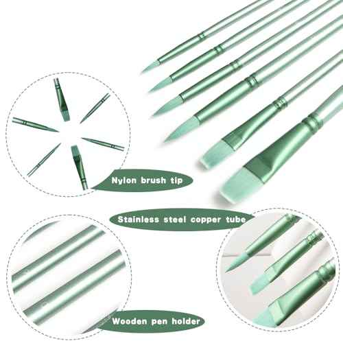 Acrylic Paint Brush Set, 6 pcs Watercolor Brushes, Painting Brush Nylon Hair Brushes for All Purpose Oil Watercolor Painting Beginner Kits (6, Green)