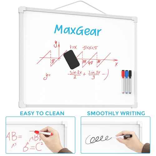 MaxGear Double-Sided Dry Erase Board for Wall, 16"x12" Hanging Whiteboard, Small Dry Erase White Board with 3 Markers&4 Magnets, Portable Whiteboard for Students - Planning, Drawing, Memo, to Do List