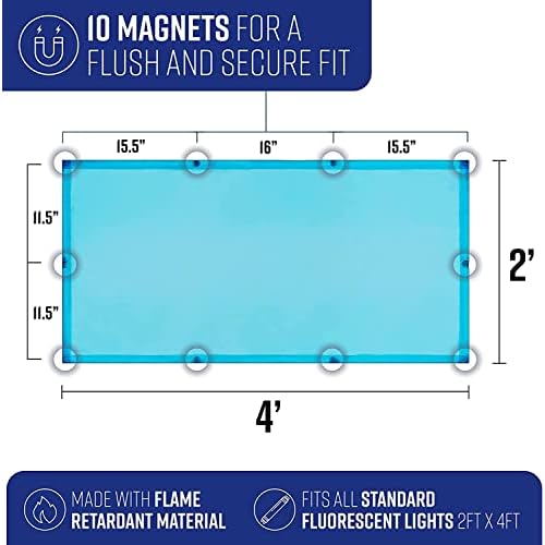 Fluorescent Light Covers for Classroom or Office | Magnetic Fluorescent Light Covers for Ceiling Lights Provide Relief from Glare, Headaches, & Sensory Overload | 10 Count Blue