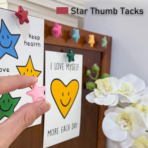 KEYDUACU Cute Push Pins 24Pcs Star Thumb Tacks Colorful Star - Bulletin Board Accessories
