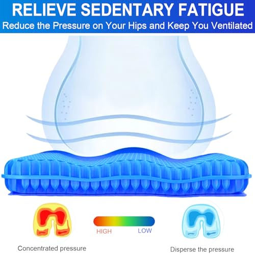 20" Gel Seat Cushion for Long Sitting Pressure Relief - Jumbo & Thick Gel Cushions for Office Chairs - Tailbone Pain Relief Cushion, Sciatica & Back Support, Wheelchair Cushions & Car Seat Cushion