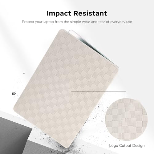 Compatible with MacBook Air 13 Inch 2022 2021-2018 M1 A2337 A2179 A1932, Checkered Textured Cream Leather Hard Shell Case Logo Cutout & Keyboard Cover for Mac Air 13, Beige