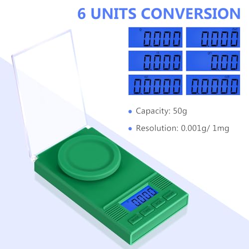 Fuzion Green Digital Milligram Scale 50g/0.001g Powder Measuring Kit