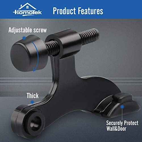 HOMOTEK 6 Pack Hinge Pin Black Door Stopper,Adjustable Deluxe Heavy Duty Door Stopper 2-1/2"x1-3/4¡±,with Black Rubber Bumper Tips