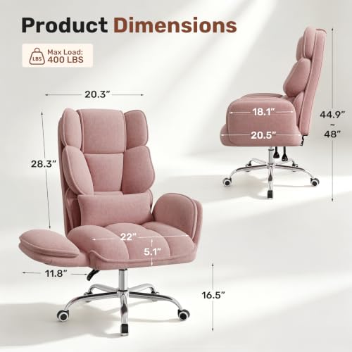 Daluvenix Pink Big & Tall Office Chair with Flip Armrests & Plush Seat