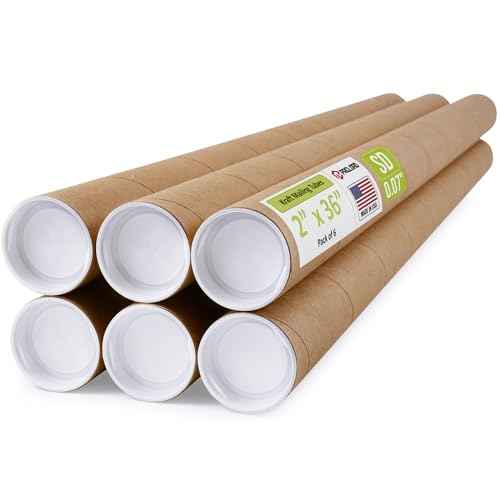 2" x 36" Reinforced Kraft Paper Mailing Tubes, Pack of 6 Tubes with 2 Caps Each ? USPS Approved Poster Tube ? Made in USA Cardboard Tube for Shipping and Storing Posters, Prints, Artwork, or Documents