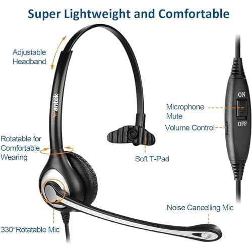 Wantek Cisco Phone Headset with Microphone Noise Cancelling & Mute Switch, RJ9 Telephone Headsets Compatible with Cisco Office Landline Phones 6851 6945 7841 7861 7942 7945 7961 7962 7965 8811 8841